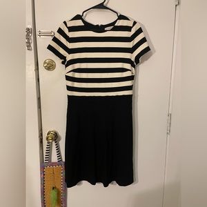LOFT Black and White Striped Fit & Flare Dress